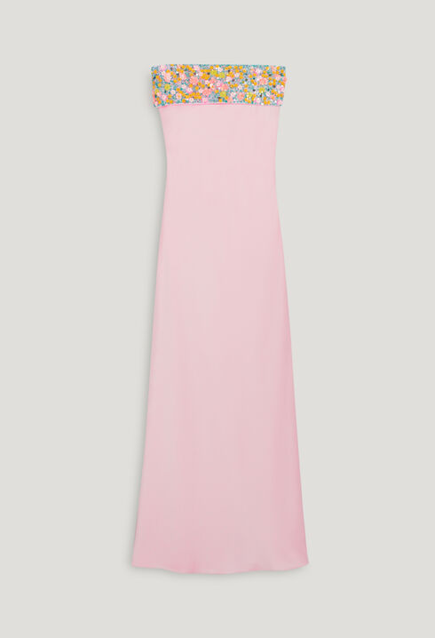 Langes, besticktes Bustier-Kleid Blush
