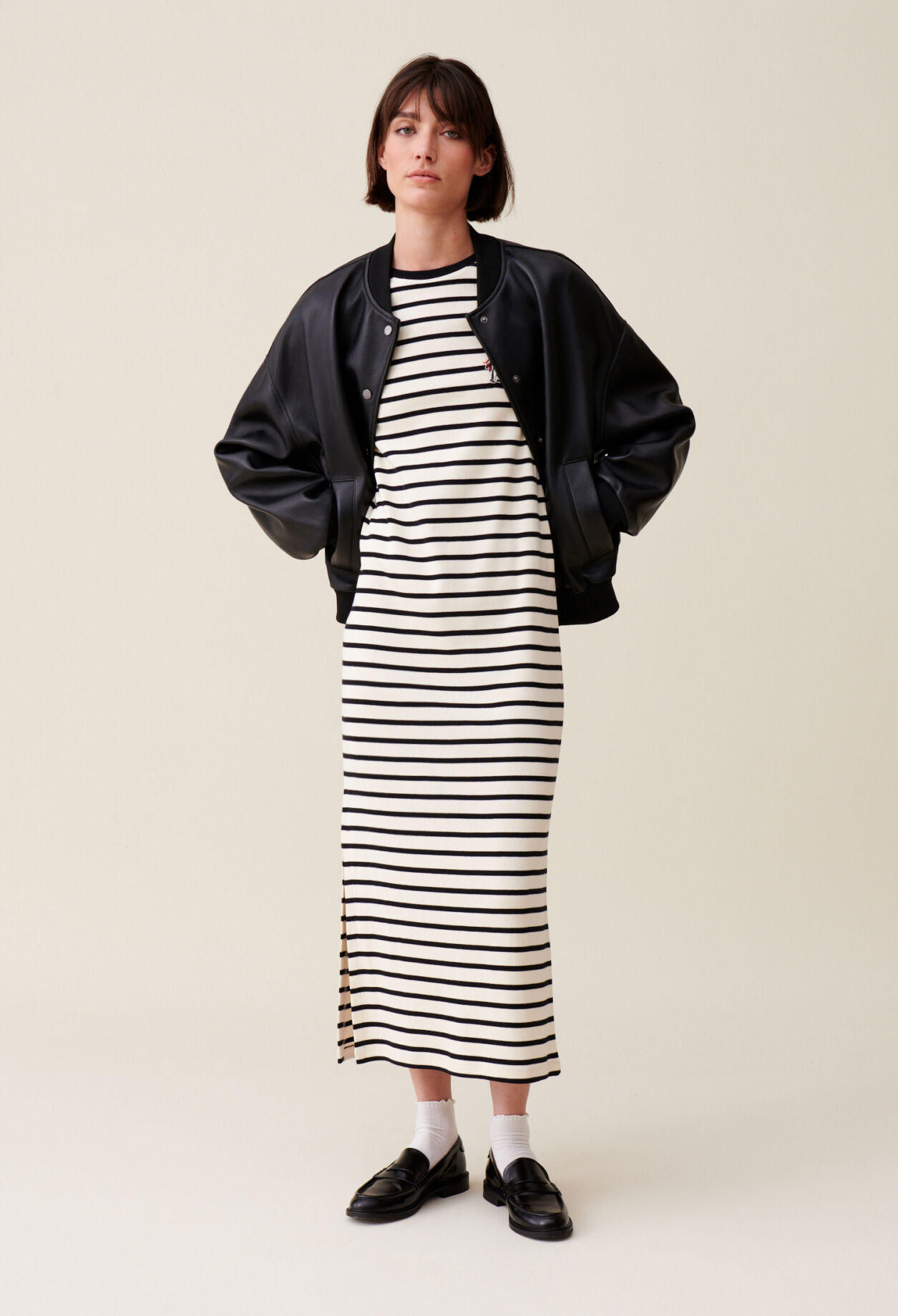 Gestreiftes Midi-Jeanskleid Toto