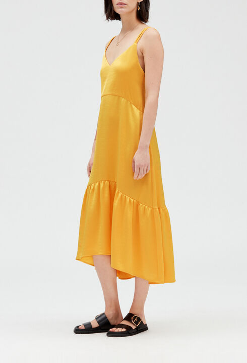 Midikleid aus Satin, gelb