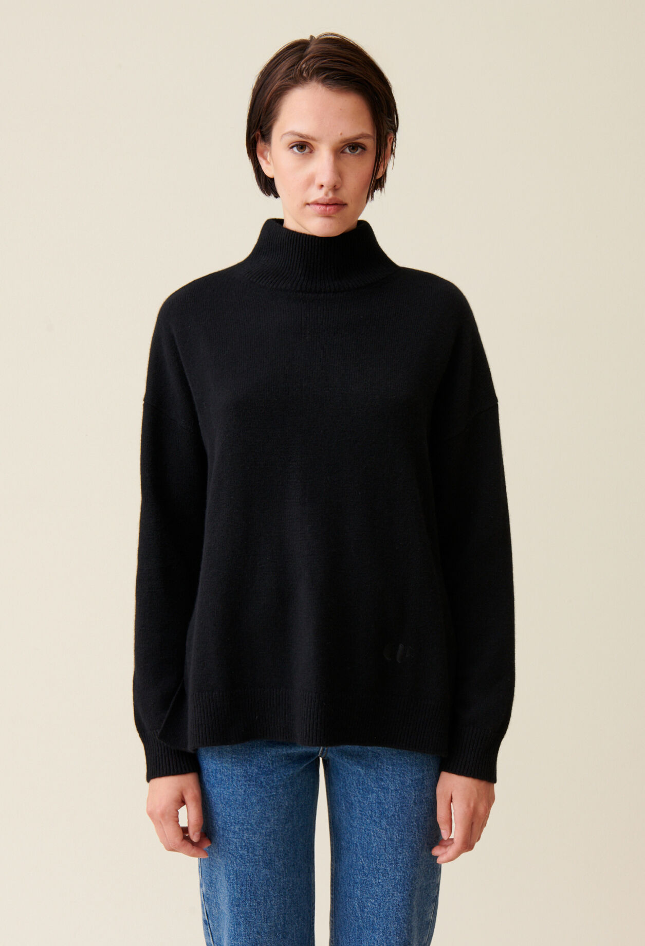 Pullover aus Kaschmir schwarz Stehkragen