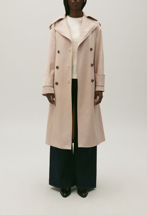 Langer Trenchcoat aus Baumwolle Beige 