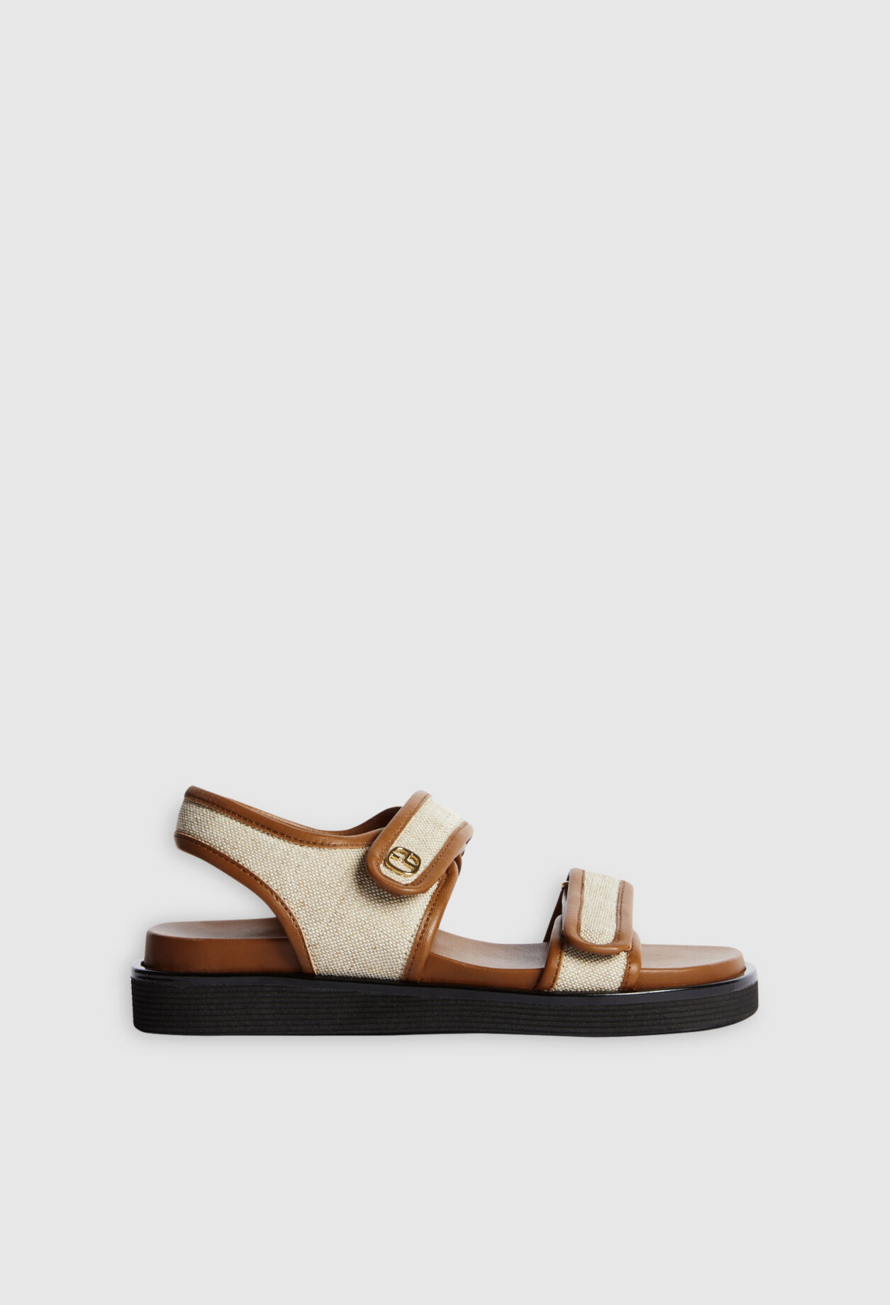 Sandalen aus Leder und Leinen, beige