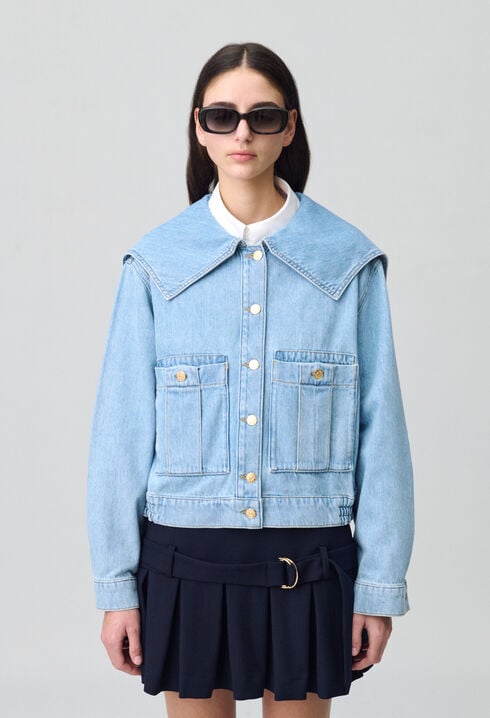 Jeansjacke mit großem Kragen