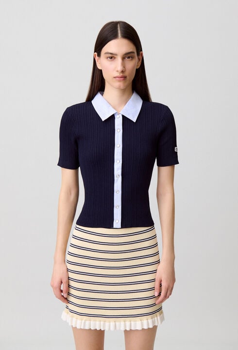 Gestreifter Cardigan, Materialmix