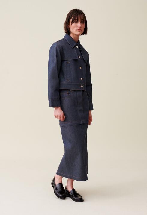 Weite dunkelblaue Jeansjacke