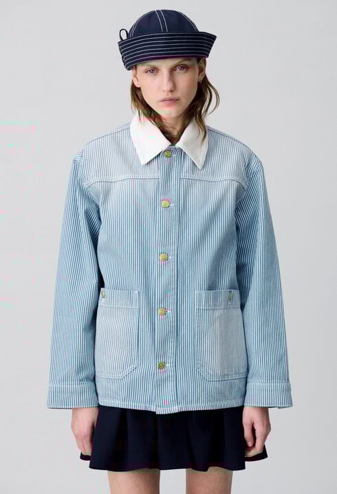 Gestreifte Gabardine-Denim-Jacke