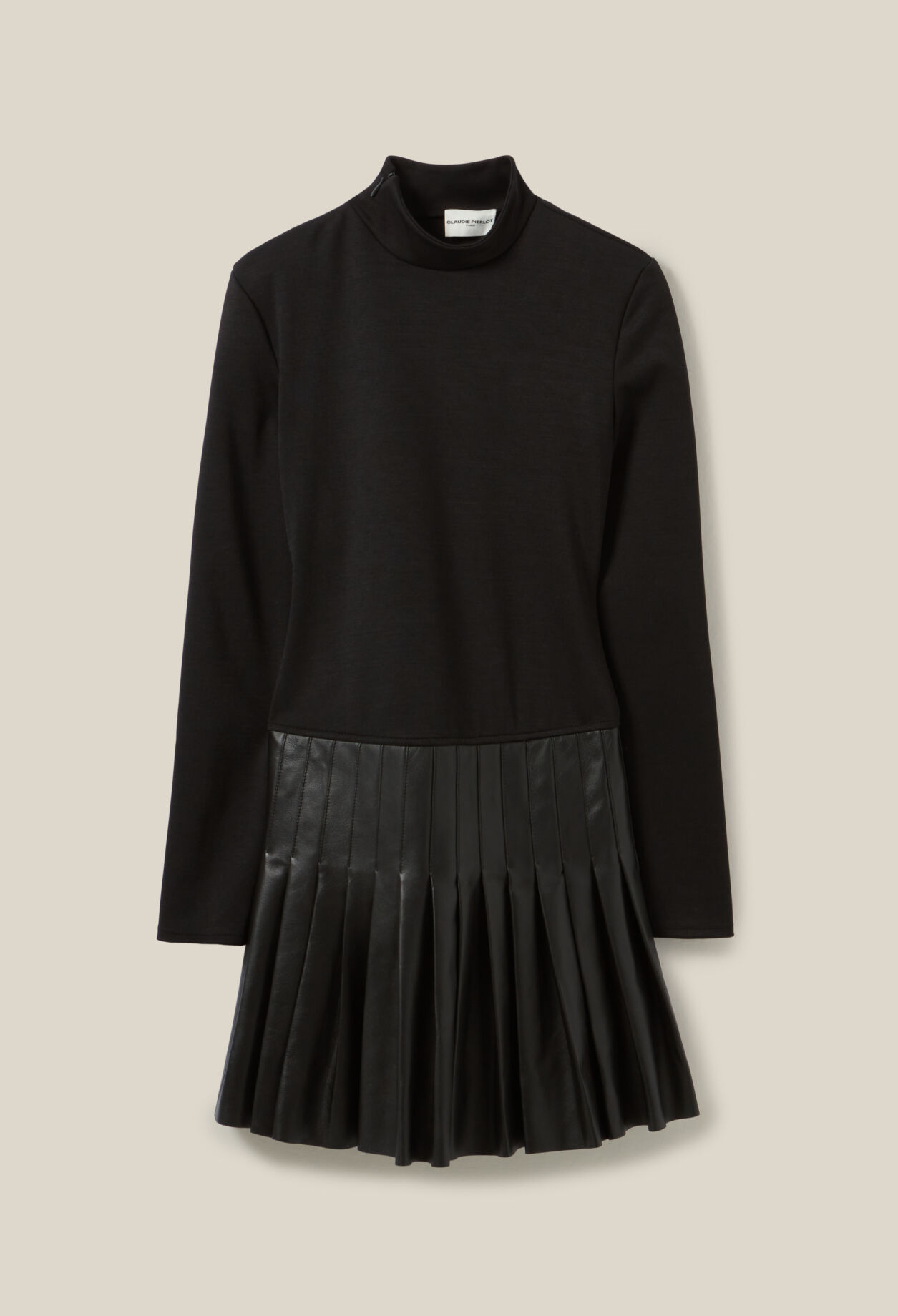 Leder-Mix Schwarzes Kleid