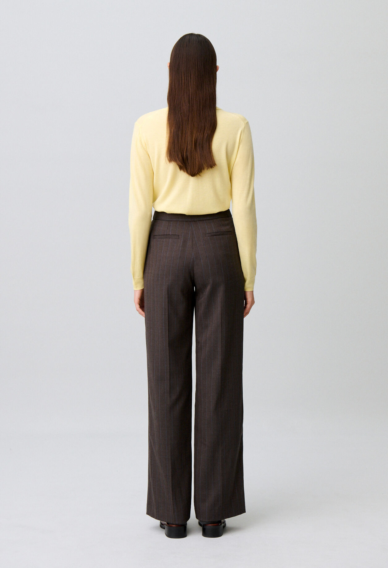 Gerade gestreifte Wollmix-Hose