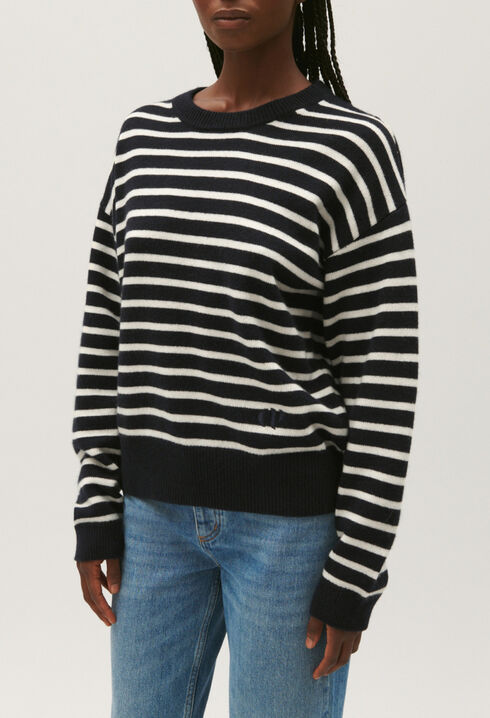 Zweifarbig gestreifter Kaschmirpullover