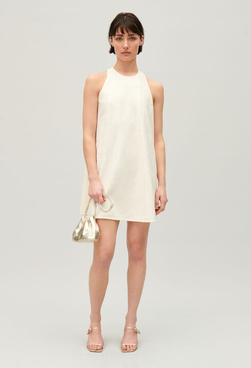 Kurzes, paillettiertes Kleid Ecru