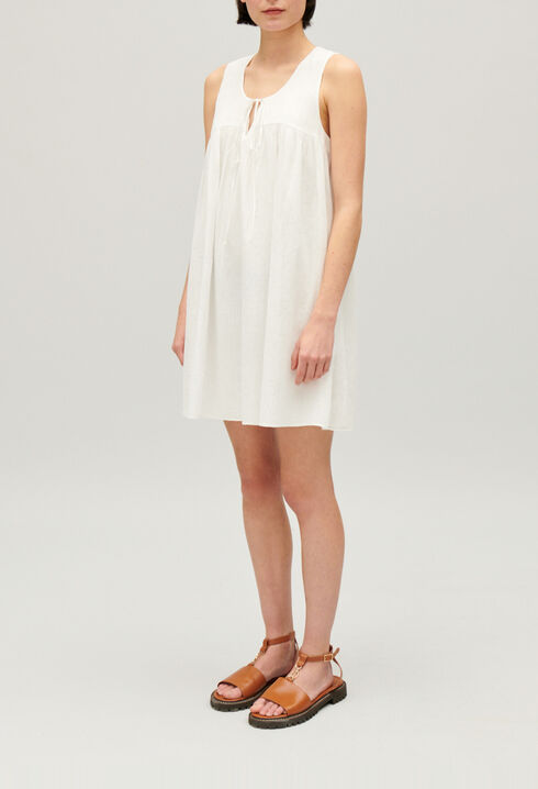 Kurzes, gerafftes Kleid Ecru