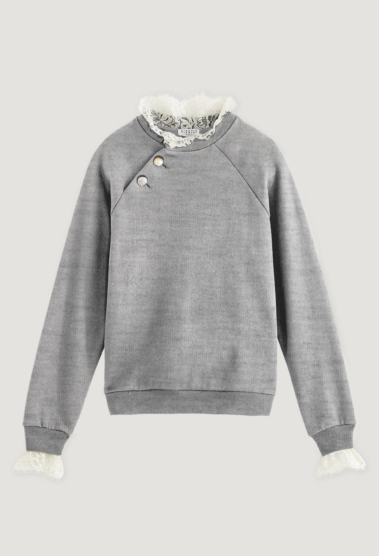 Sweatshirt Grau, viktorianischer Kragen
