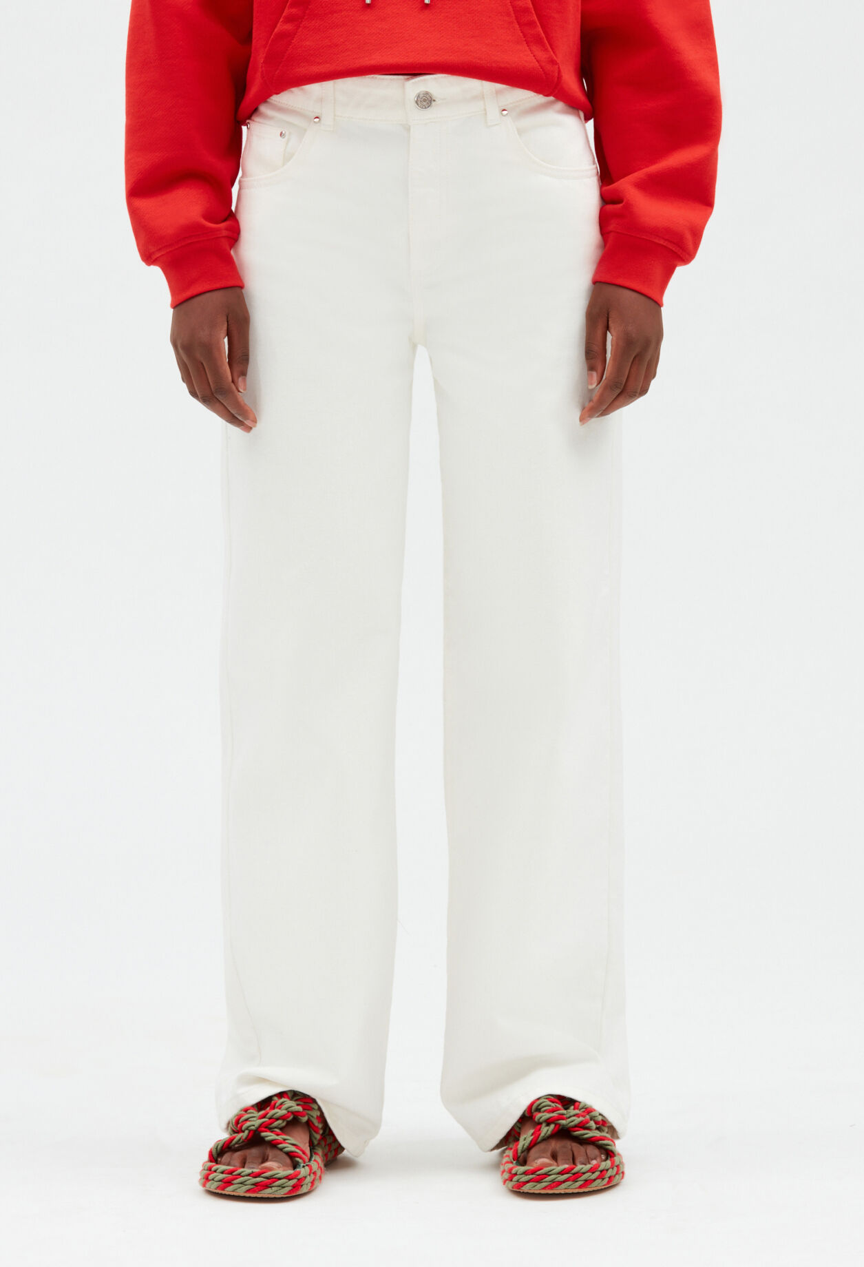 Weite Jeans, ecru