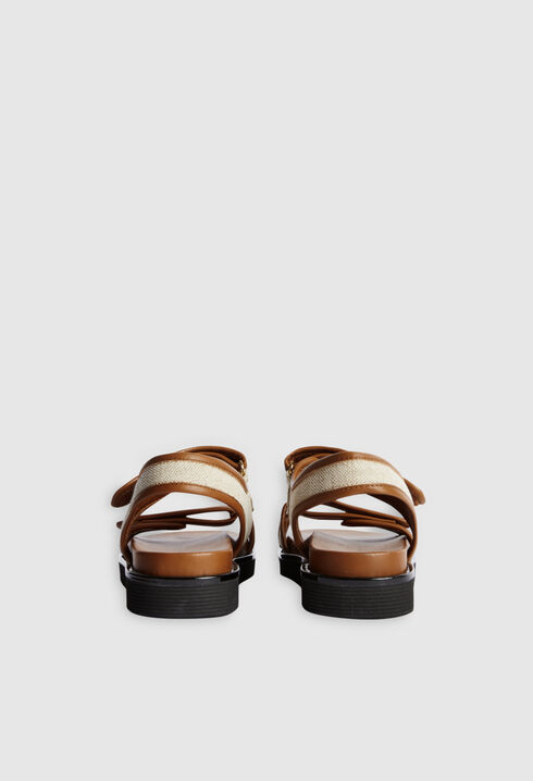 Sandalen aus Leder und Leinen, beige