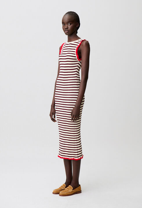 Gestreiftes Strickkleid mit Volants