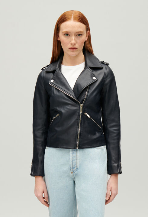 Marineblaue Jacke aus Glattleder