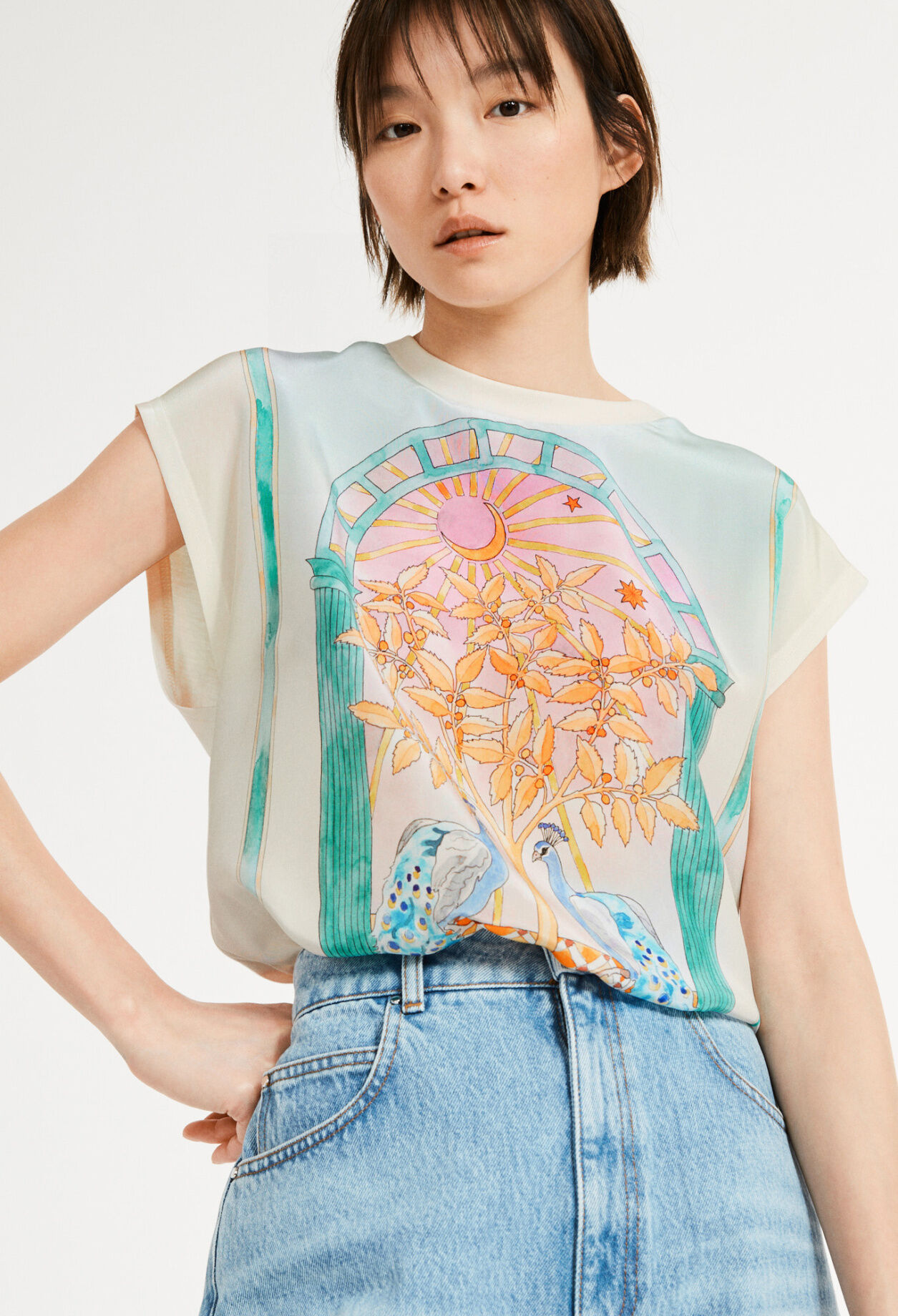 Bedrucktes T-Shirt aus Seide