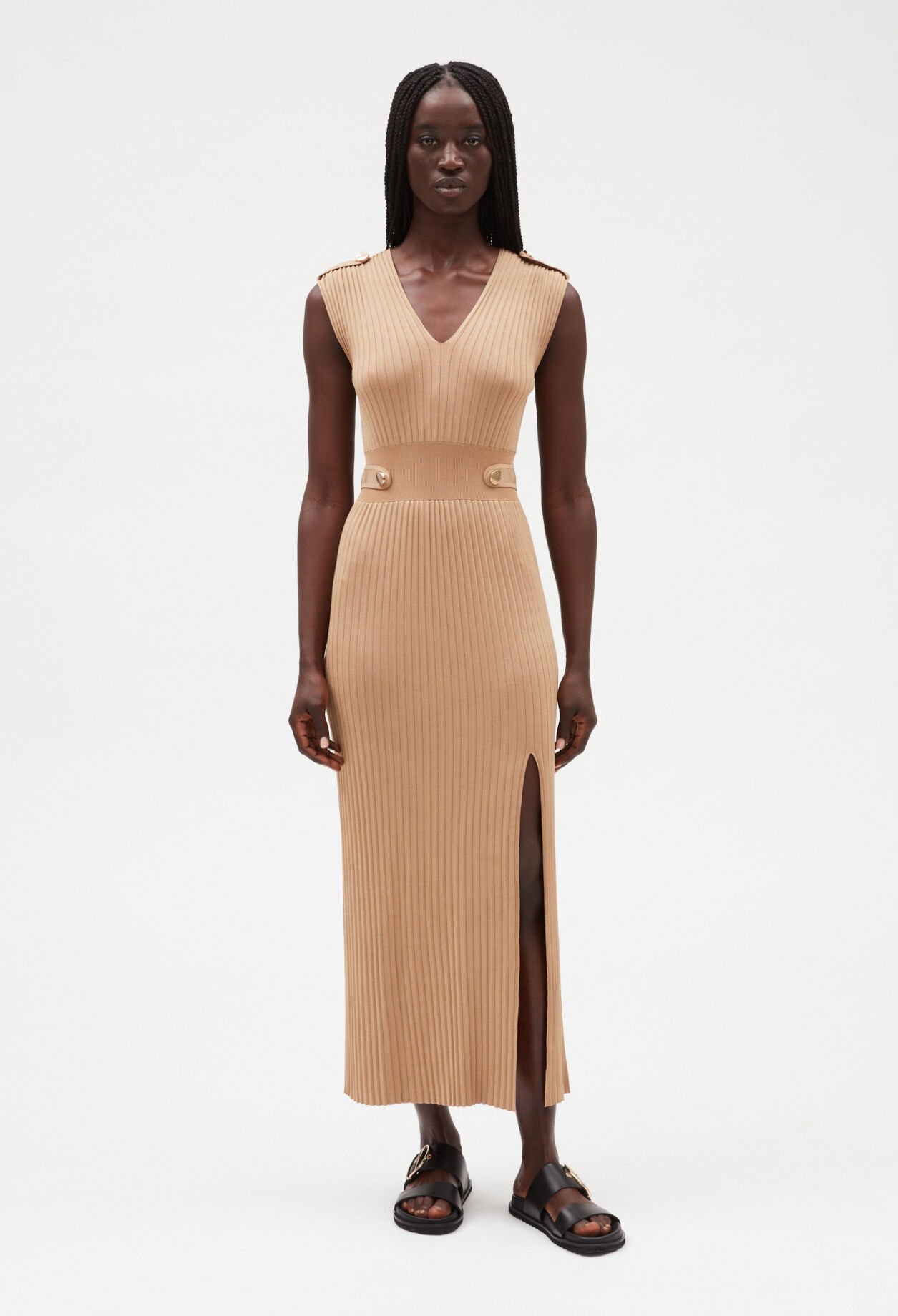 Langes Strickkleid, beige