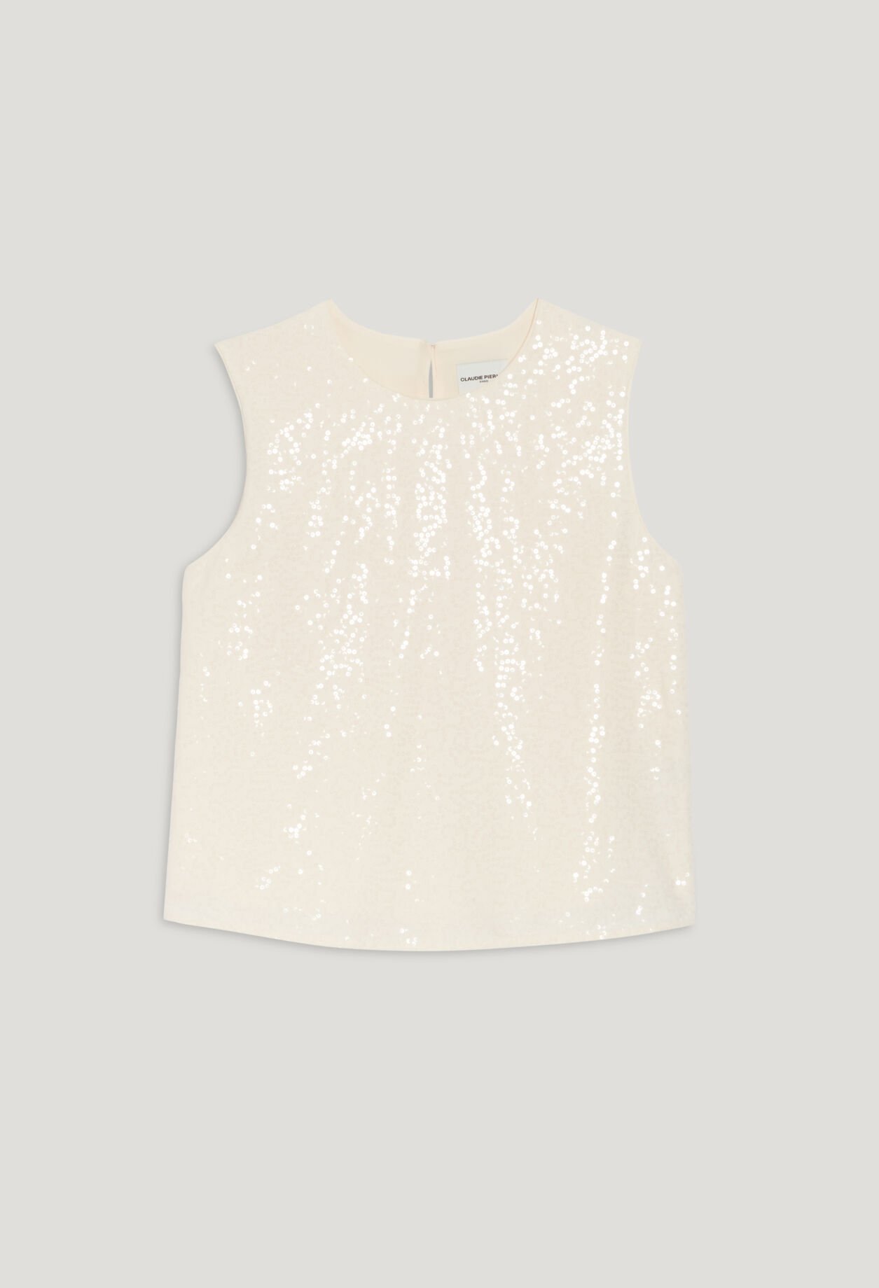 Ärmelloses Top mit Paillettenbesatz Ecru