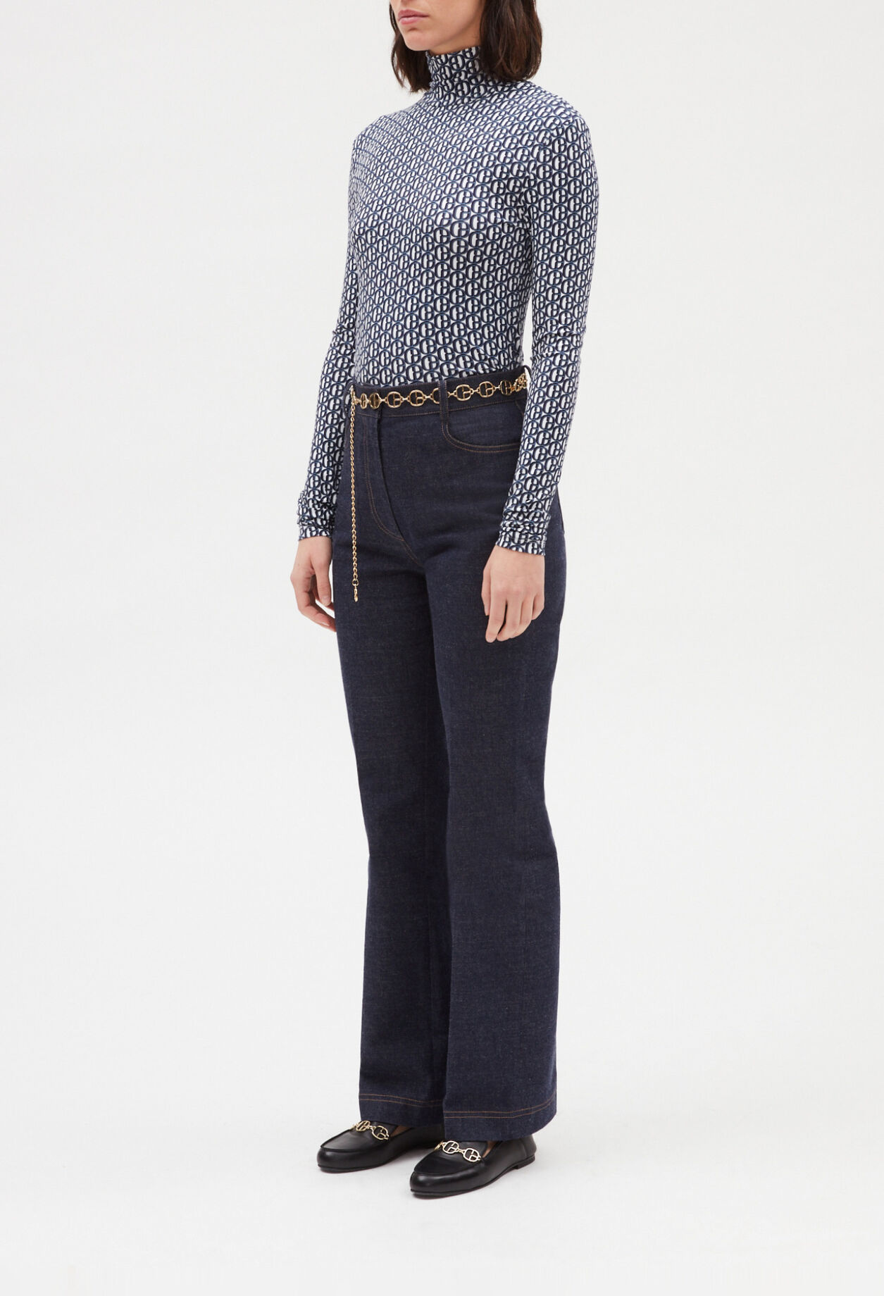 Monogramm-T-Shirt mit Rollkragen, blau 