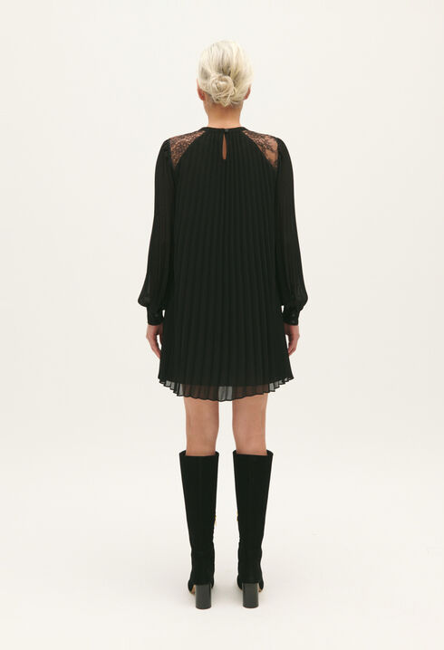 Kurzes plissiertes Kleid schwarz