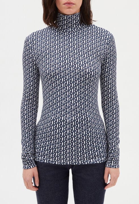 Monogramm-T-Shirt mit Rollkragen, blau 