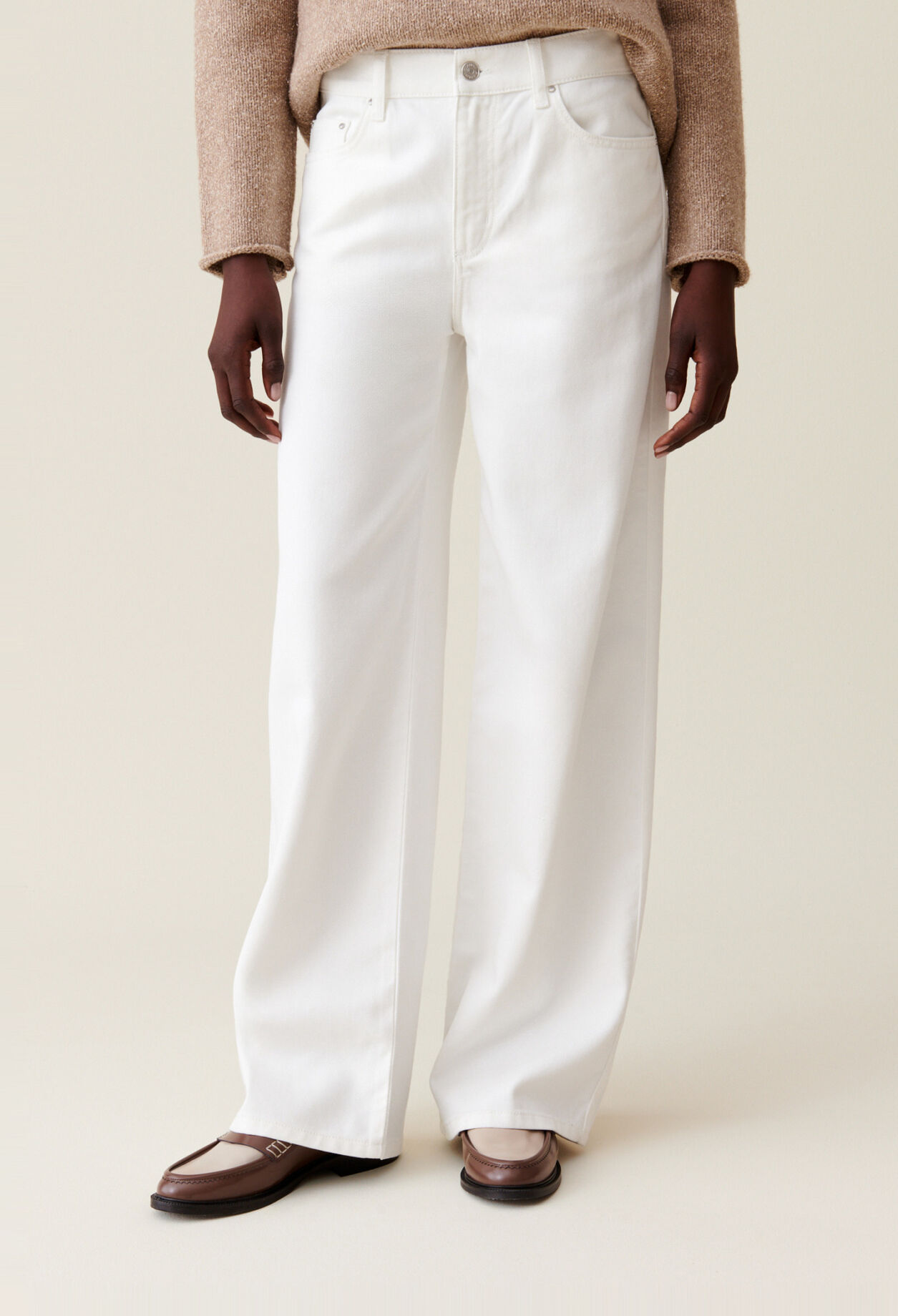 Ecru Baggy-Jeans Michel geraden Schnitt
