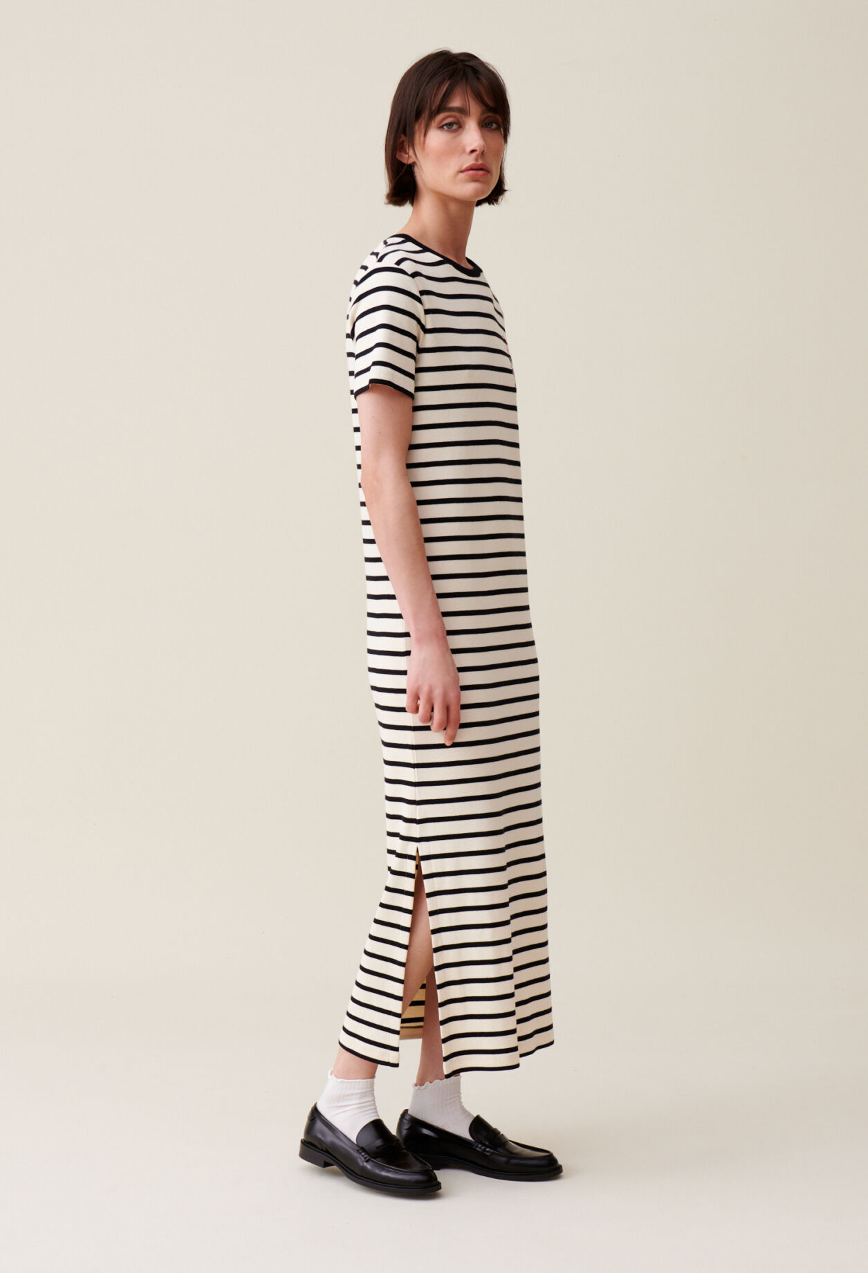 Gestreiftes Midi-Jeanskleid Toto