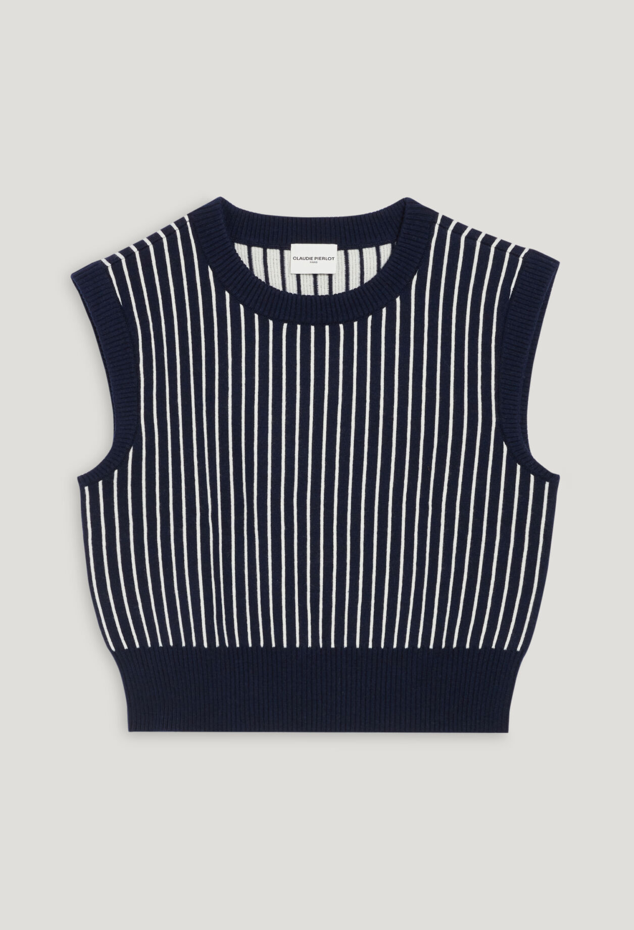 Gestreifter Strickpullover ohne Ärmel