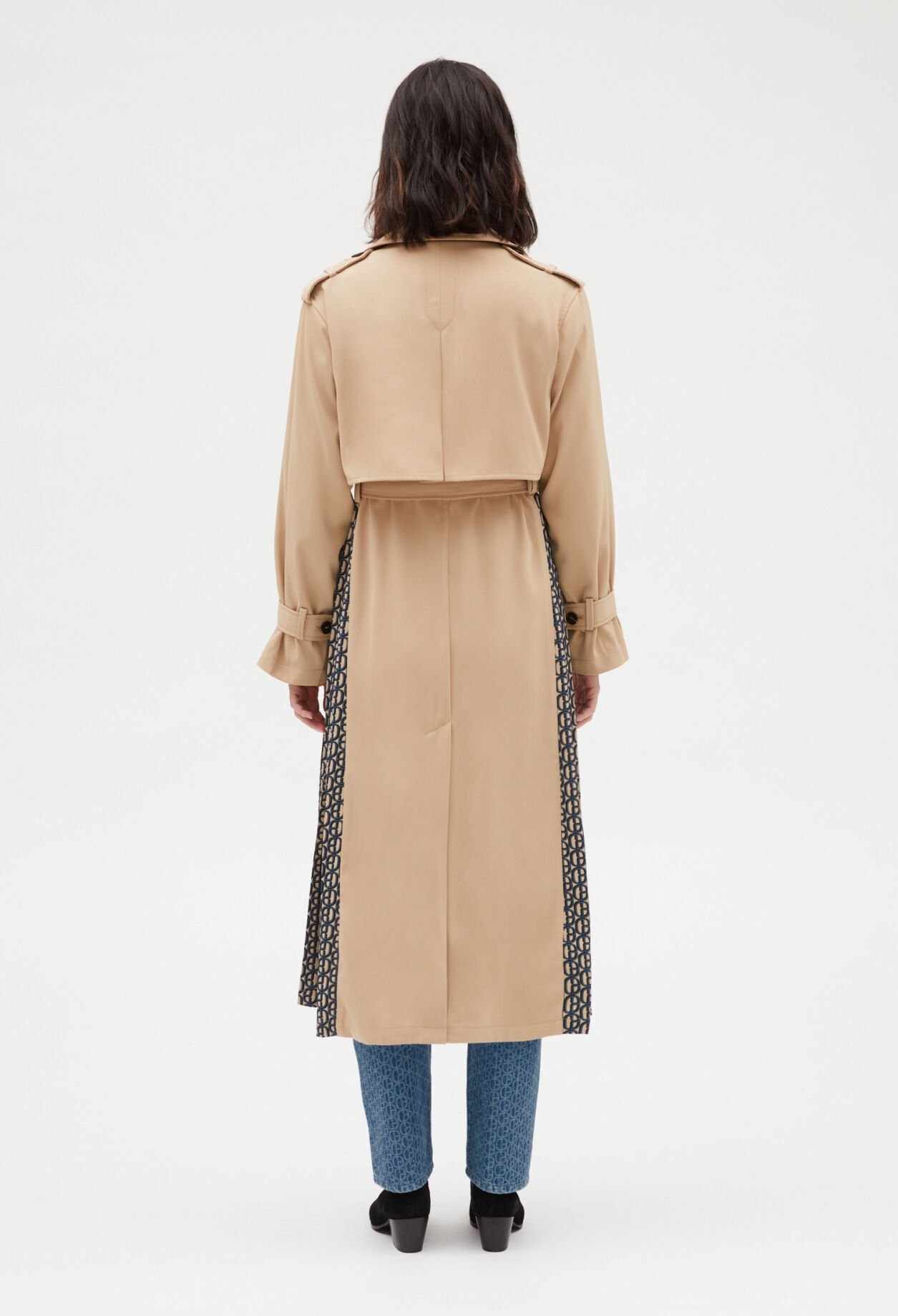 Halblanger Monogramm-Trenchcoat, beige