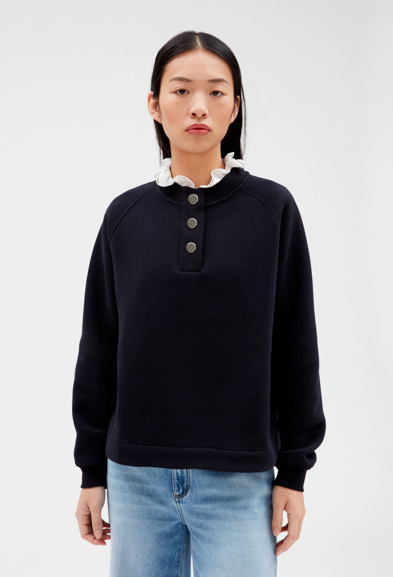 Sweatshirt abnehmbarem Kragen marine