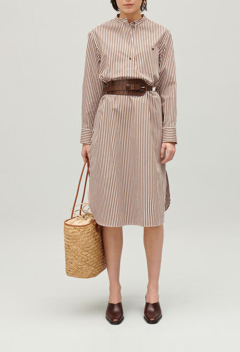 Langes Kleid mit Streifen-Design Bronze
