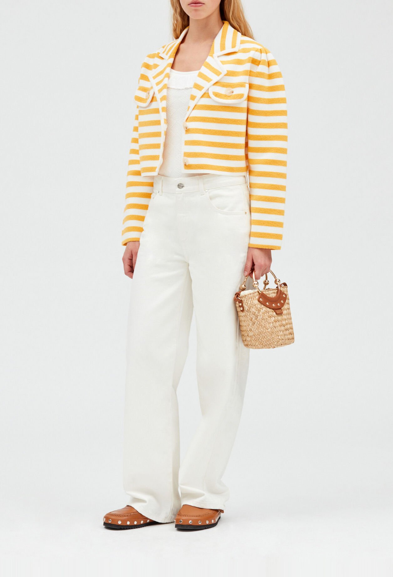 Kurzer, gestreifter Frotteecardigan