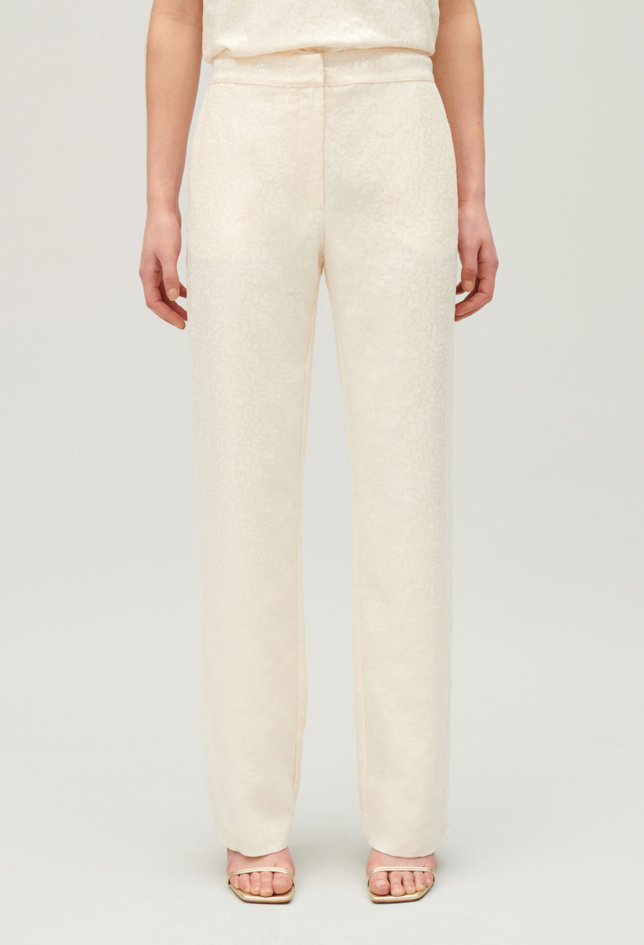 Hose mit Paillettenbesatz Ecru