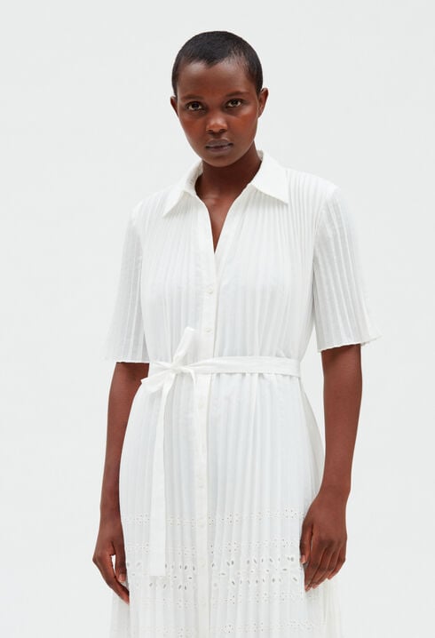 Plissiertes Midikleid, ecru