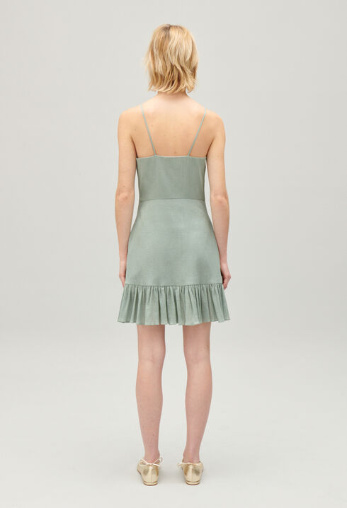 Kurzes, volantiertes Kleid Mandel-Beige