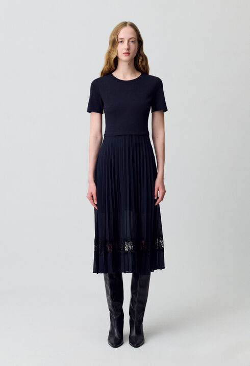 Zweifarbige Kleid in Schwarz und Marine 