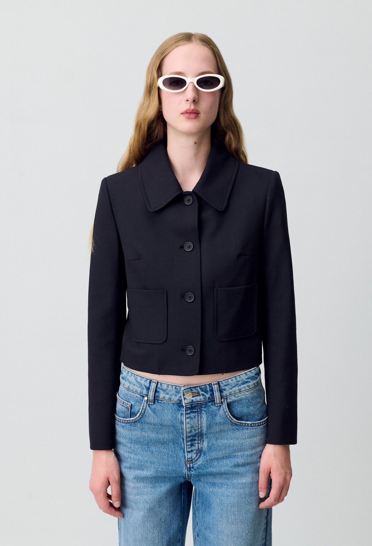 Schwarze Wollmischung Boxjacke