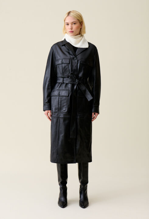 Leder-Trenchcoat mit Revers