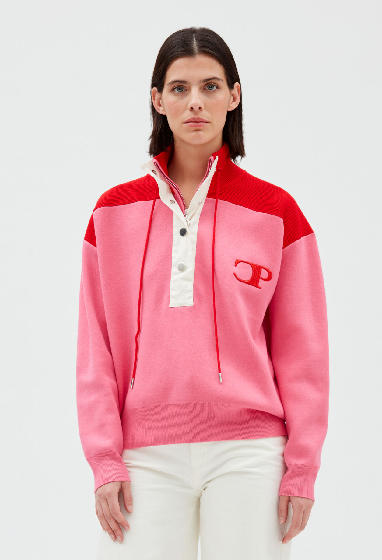 Sweatshirt mit geknöpftem Stehkragen