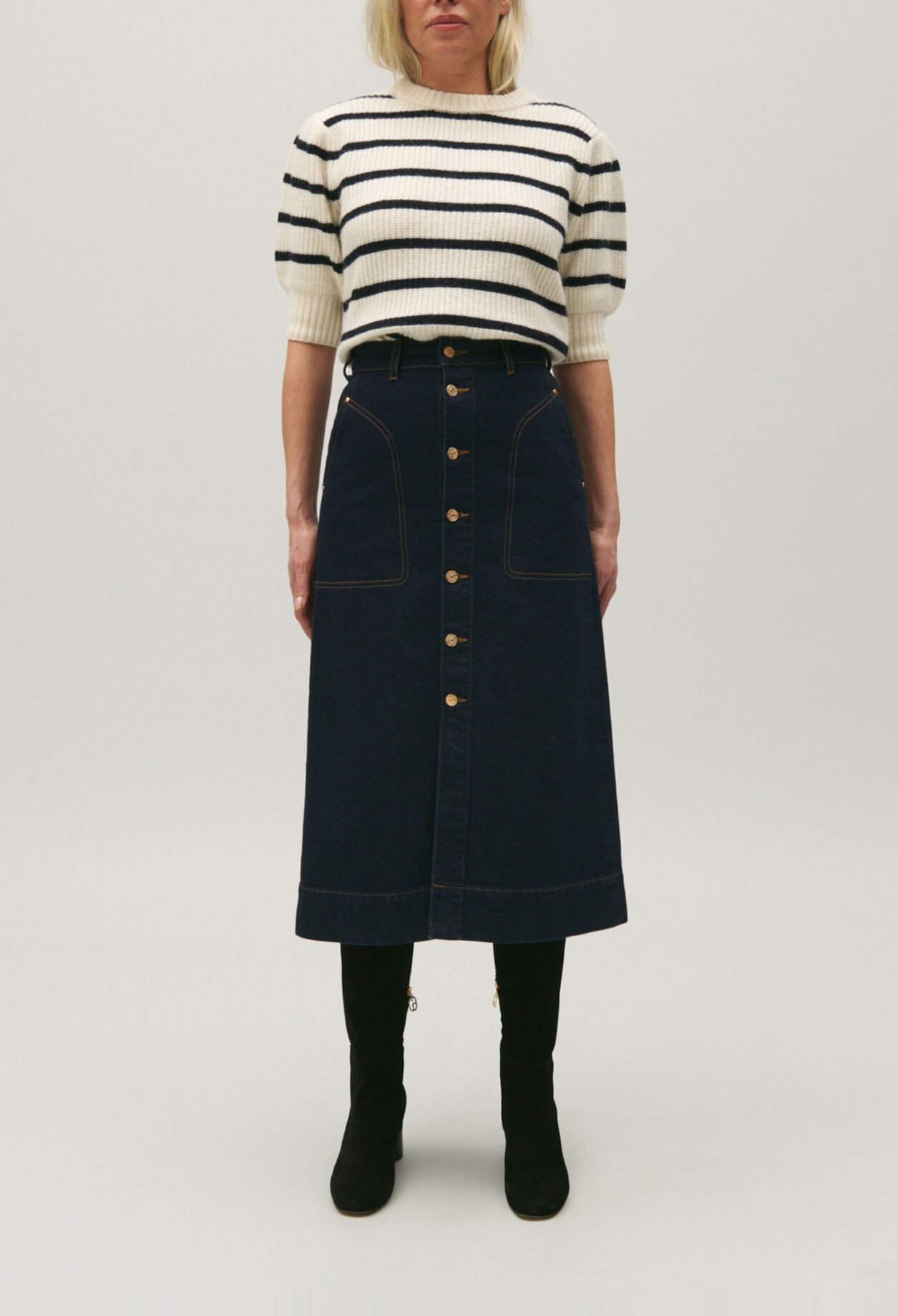 Blauer mittellanger Jeans-Rock