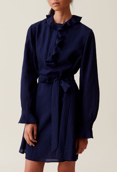 Gestreiftes Kleid R&uuml;schen Blau