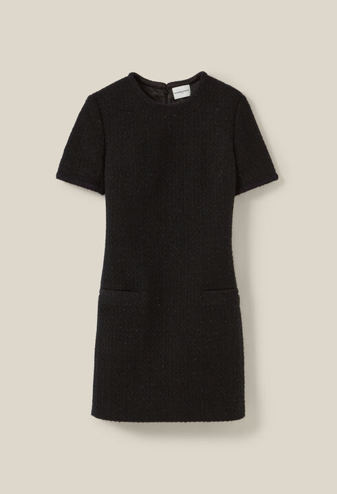 Kurzes schwarzes Tweed-Kleid