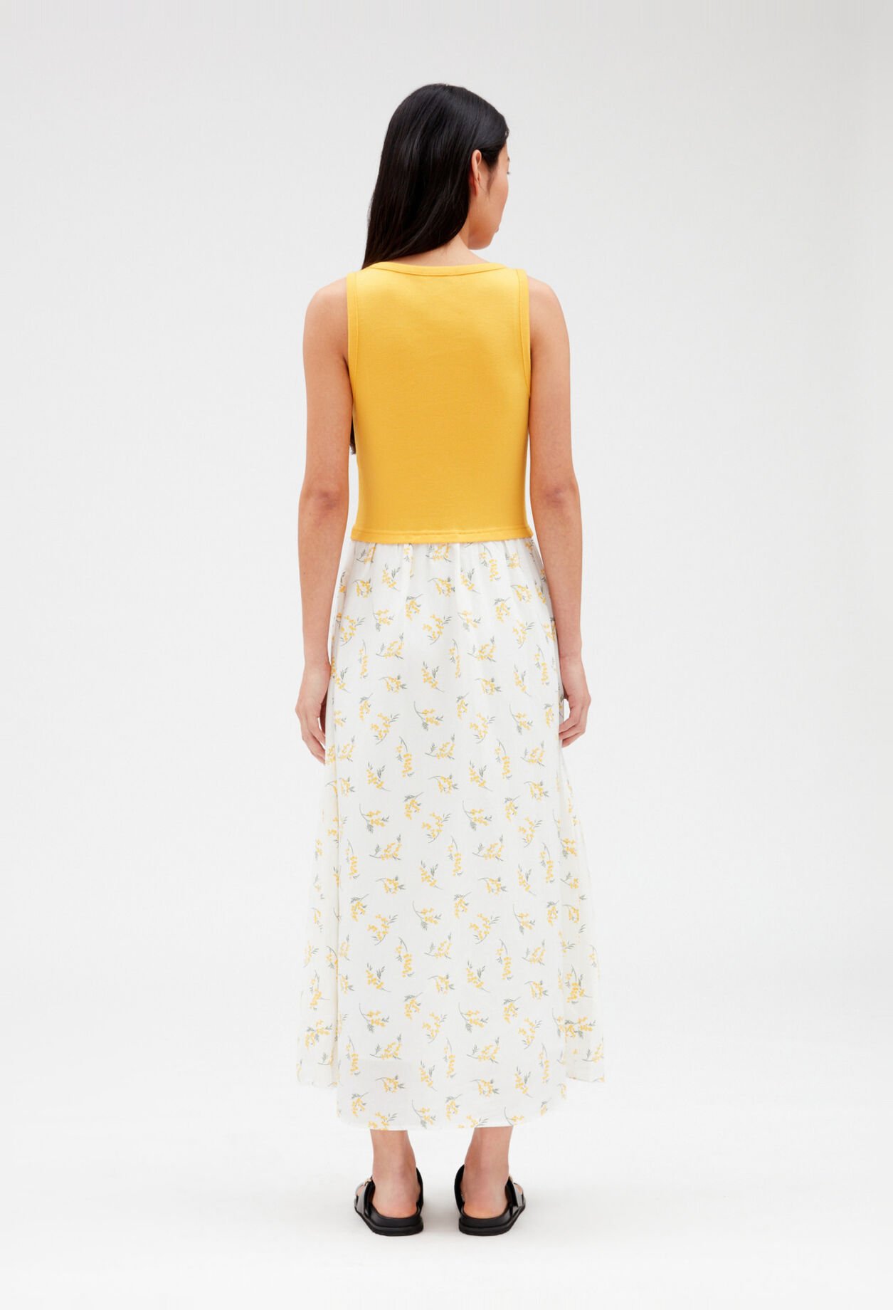 Halblanges Bimaterial-Kleid, Mimose