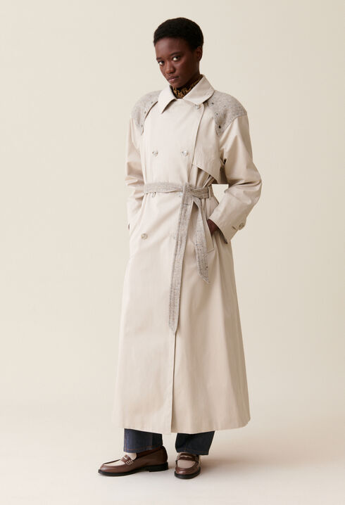 Langer Trenchcoat Mixed-Material