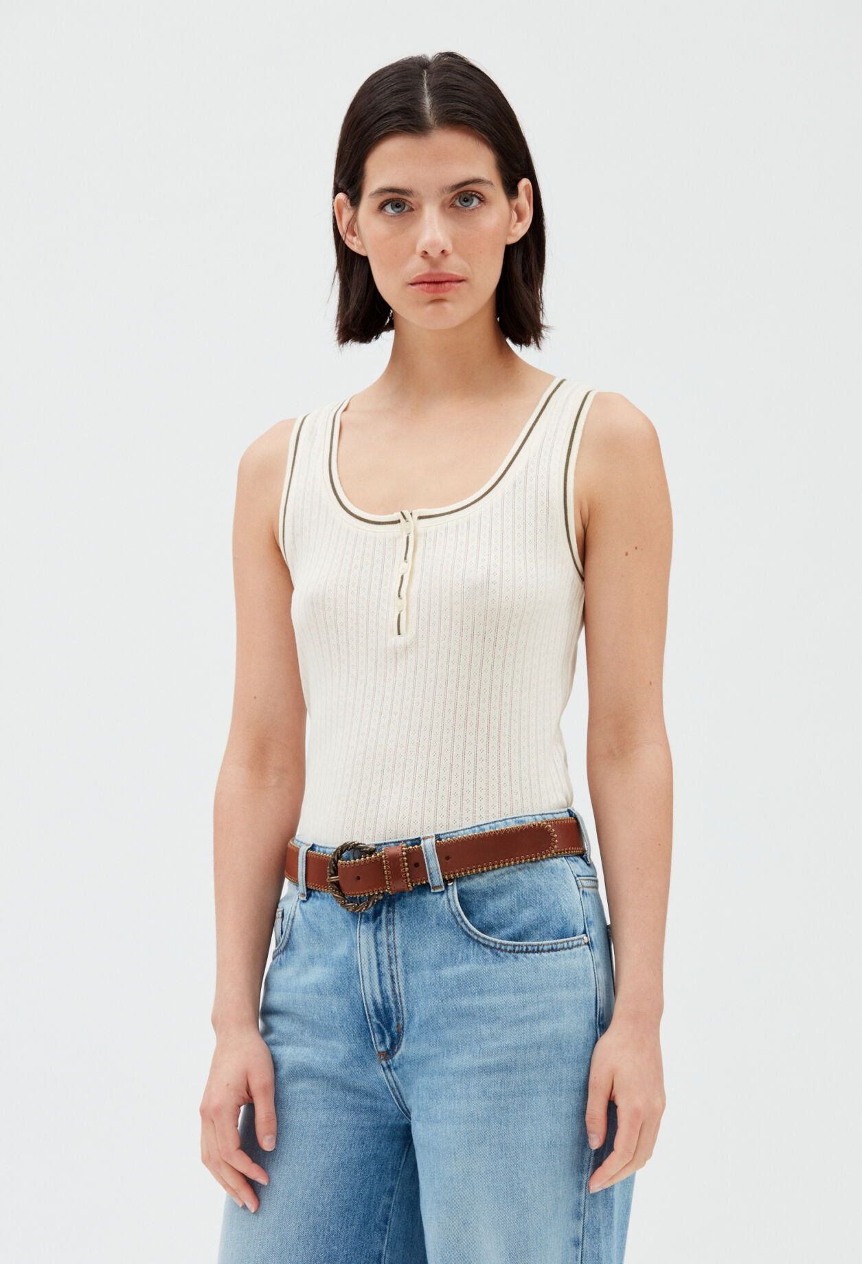 Rippstrick-Tanktop, vanillefarben