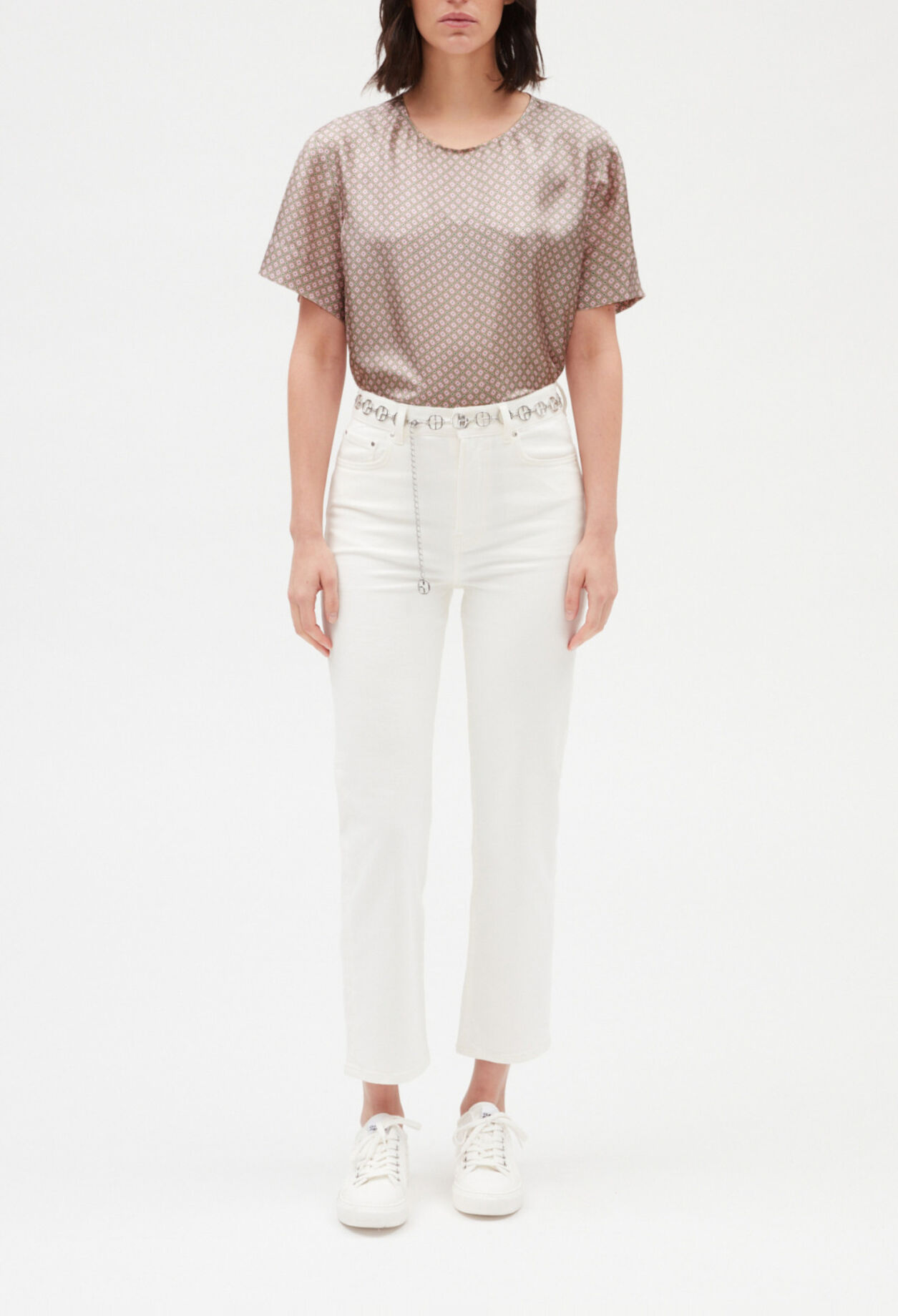 Seidenbluse mit Printmotiv, rosa