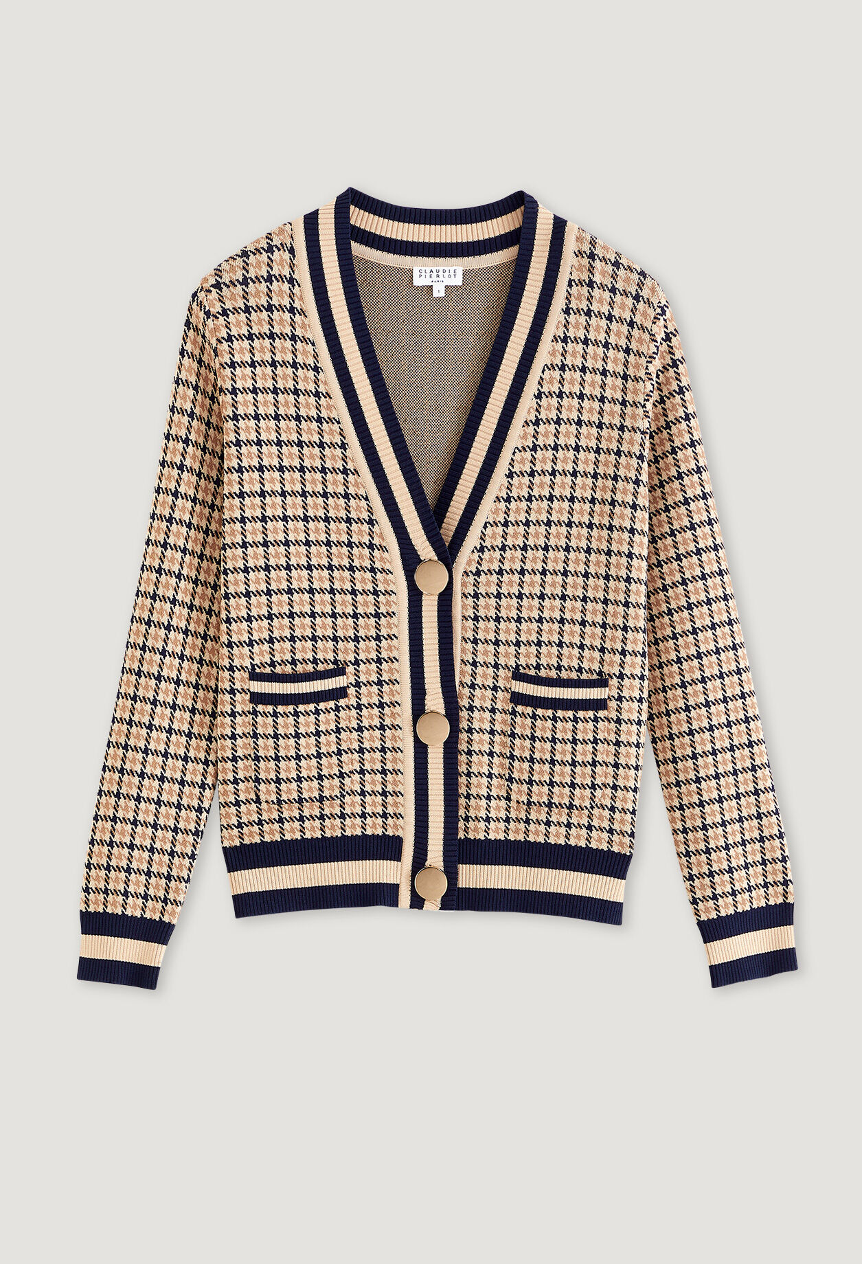 Strickjacke mit Hahnentrittmuster
