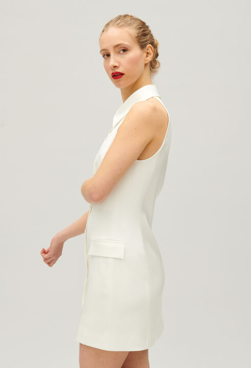 Kurzes, satiniertes Kleid Ecru