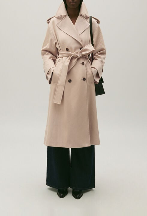 Langer Trenchcoat aus Baumwolle Beige 